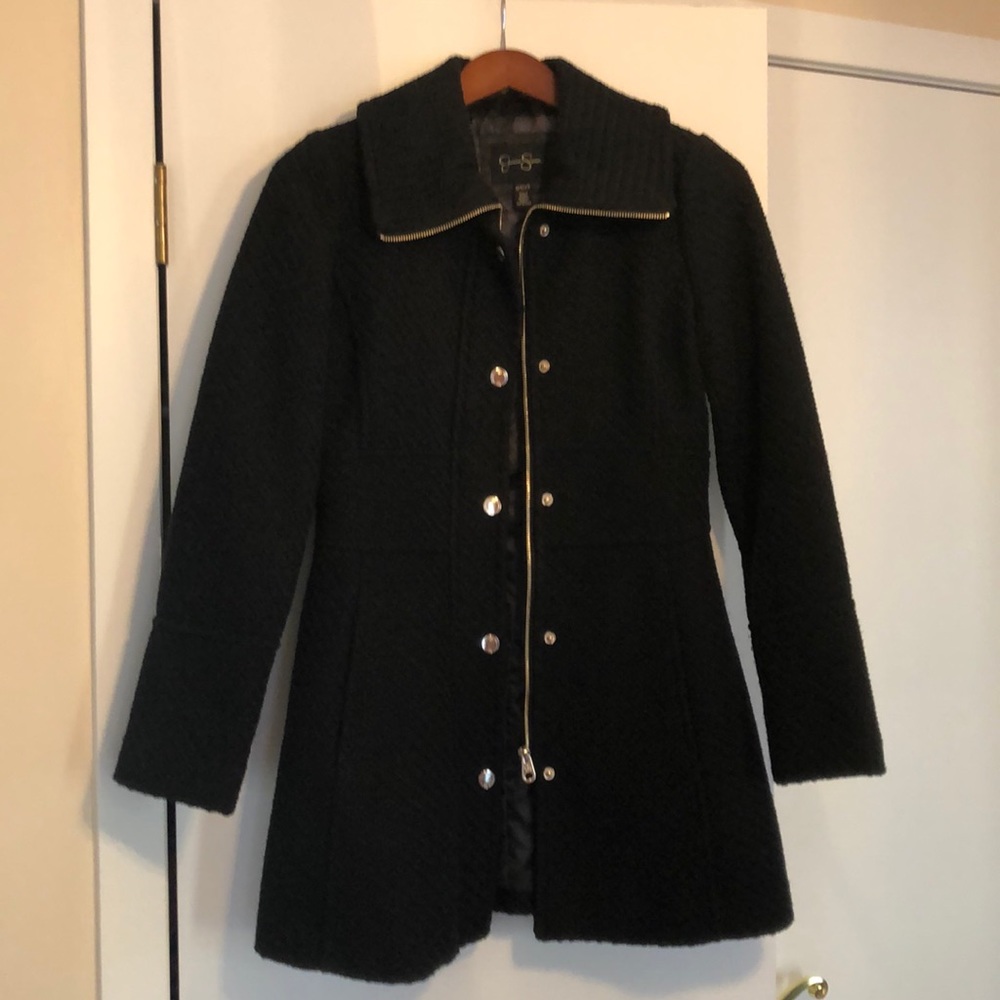 Jessica Simpson Black Poly/Wool Weave Jacket XS